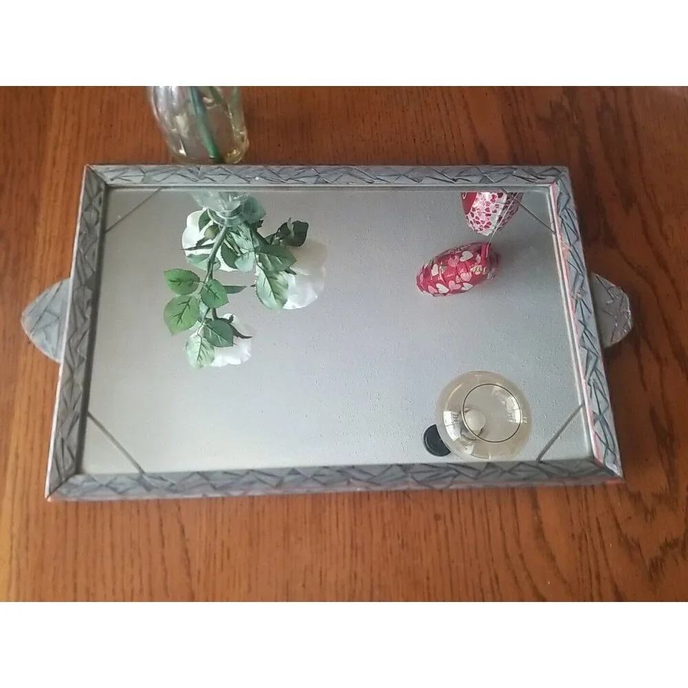 Vintage Mirrored Tray 11x17 Wooden Frame